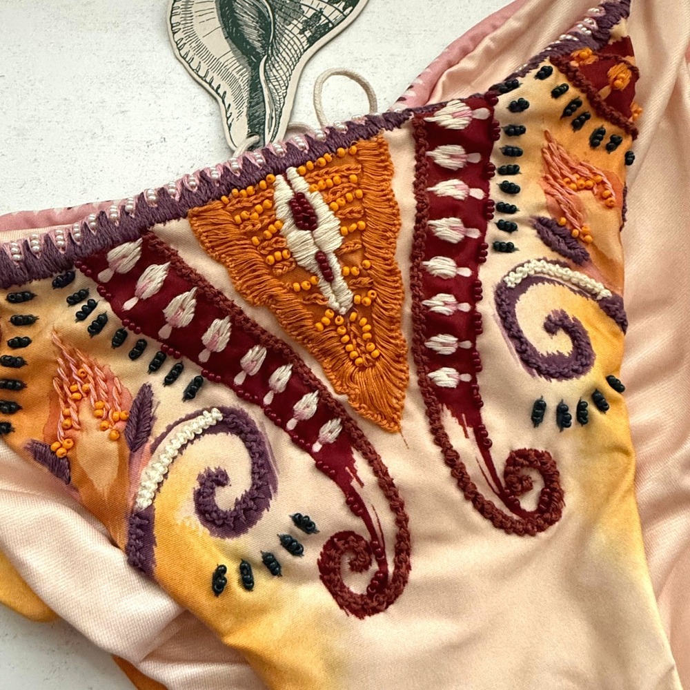 Agua Bendita Alegria Leva Embroidered Beaded Bikini Bottom XL New - Picture 3 of 8